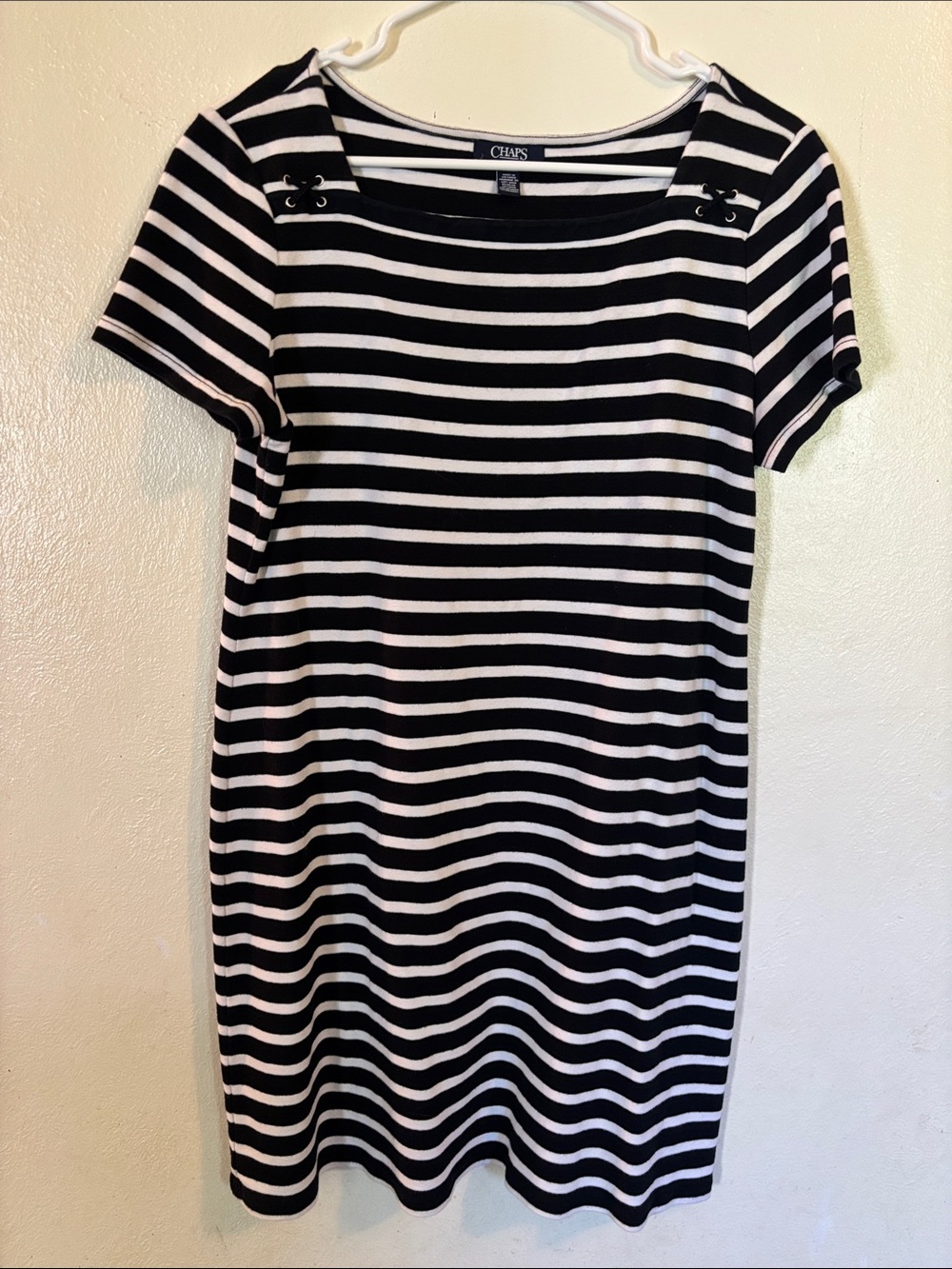 Chaps Black and White Striped Midi Dress